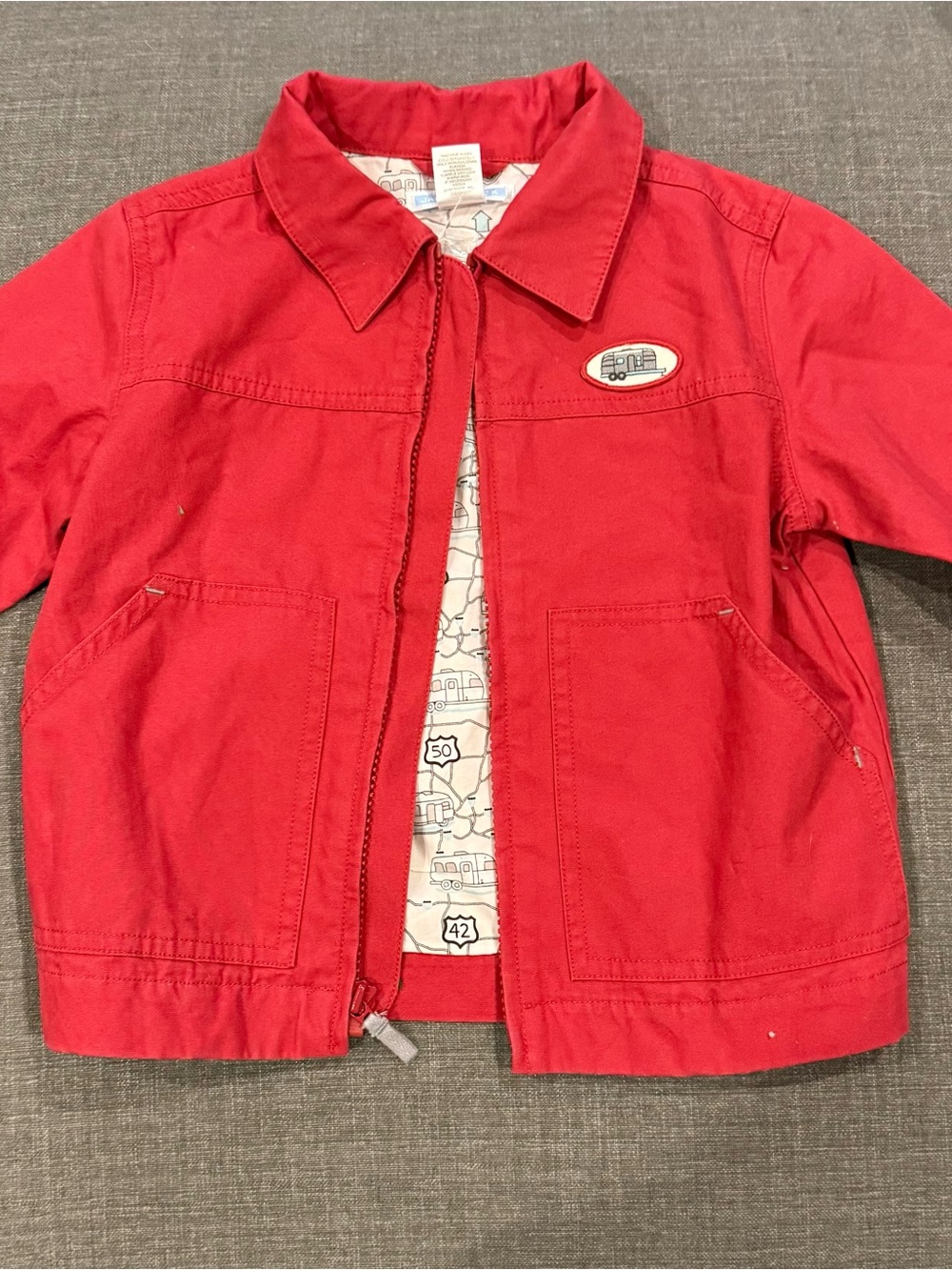 Janie and Jack Red Cotton Jean-Style Jacket with Patch